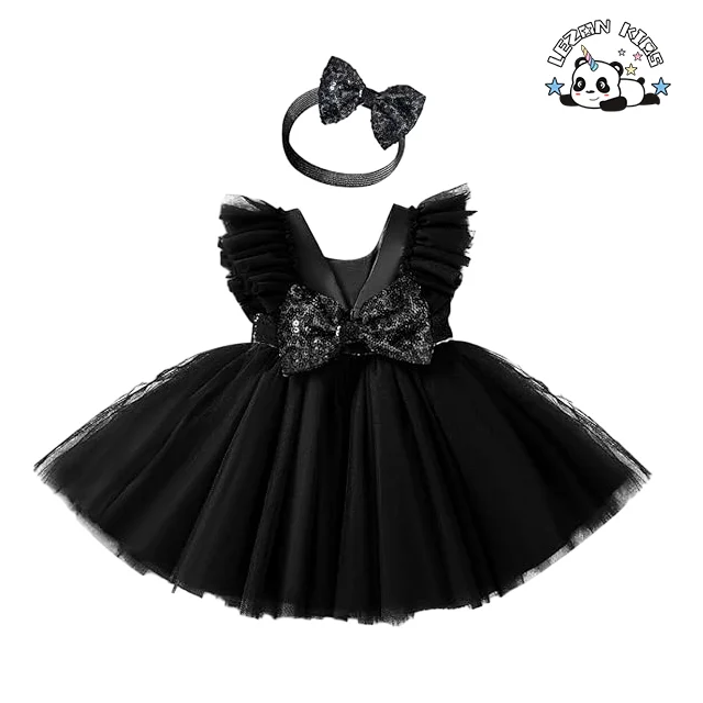 LEZONKIDS - Customizable Factory Direct Sell Kids Sequins Bow Knot Butterfly Tutu Dress for Girl Wedding Birthday Party